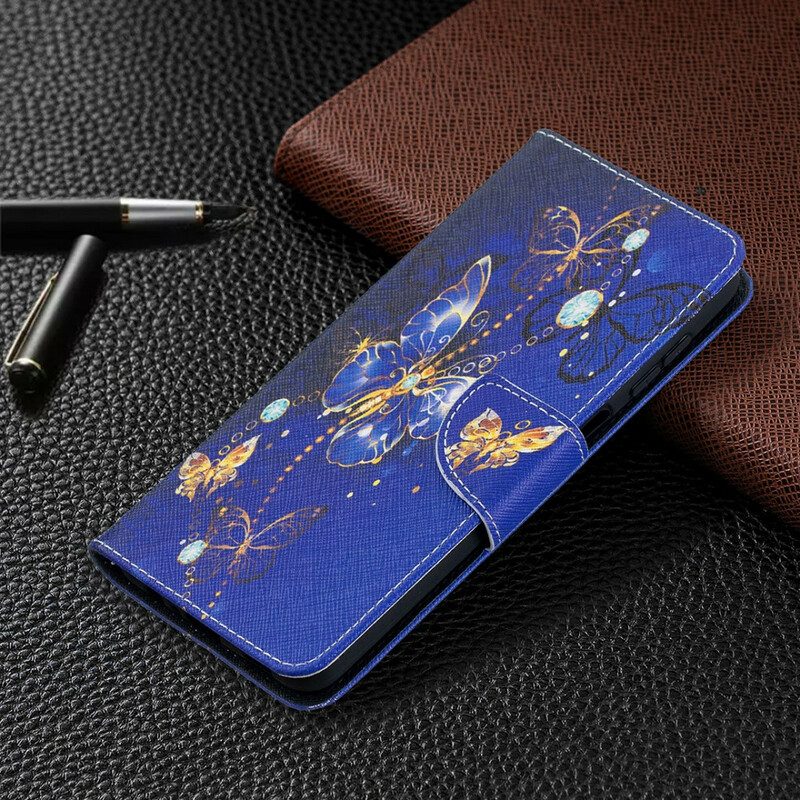 Flip Case Für Samsung Galaxy M12 / A12 Goldene Schmetterlinge