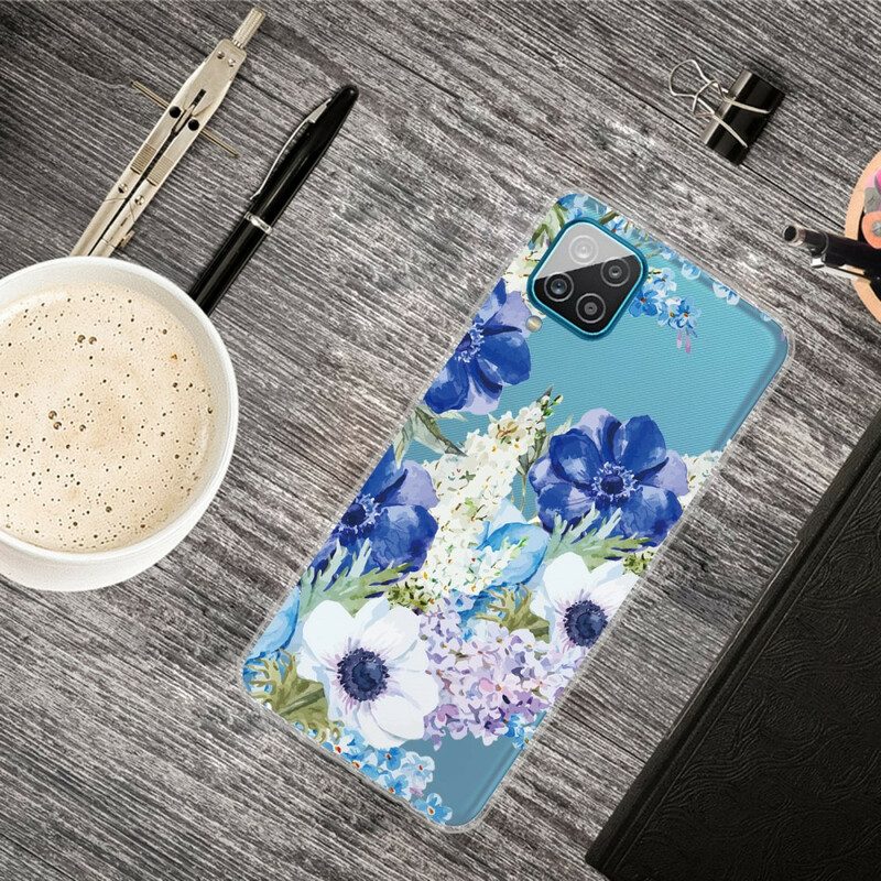 Hülle Für Samsung Galaxy M12 / A12 Nahtlose Aquarellblaue Blumen