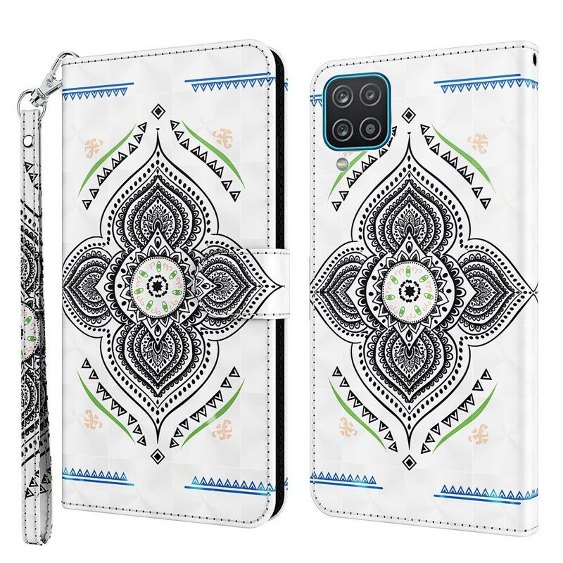 Lederhüllen Für Samsung Galaxy M12 / A12 Lichtflecken-mandala Mit Schlüsselband