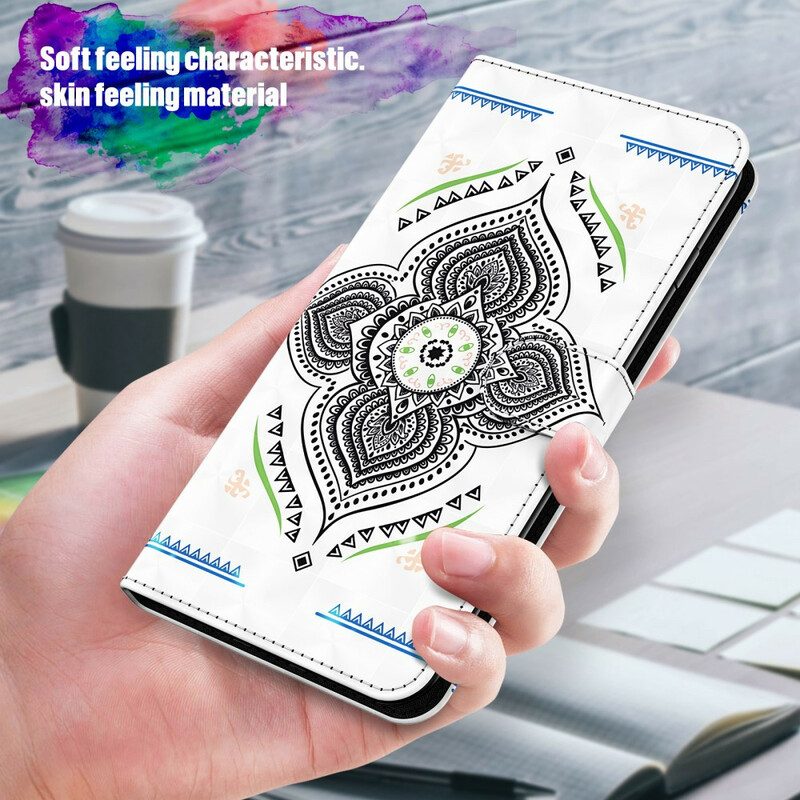 Lederhüllen Für Samsung Galaxy M12 / A12 Lichtflecken-mandala Mit Schlüsselband