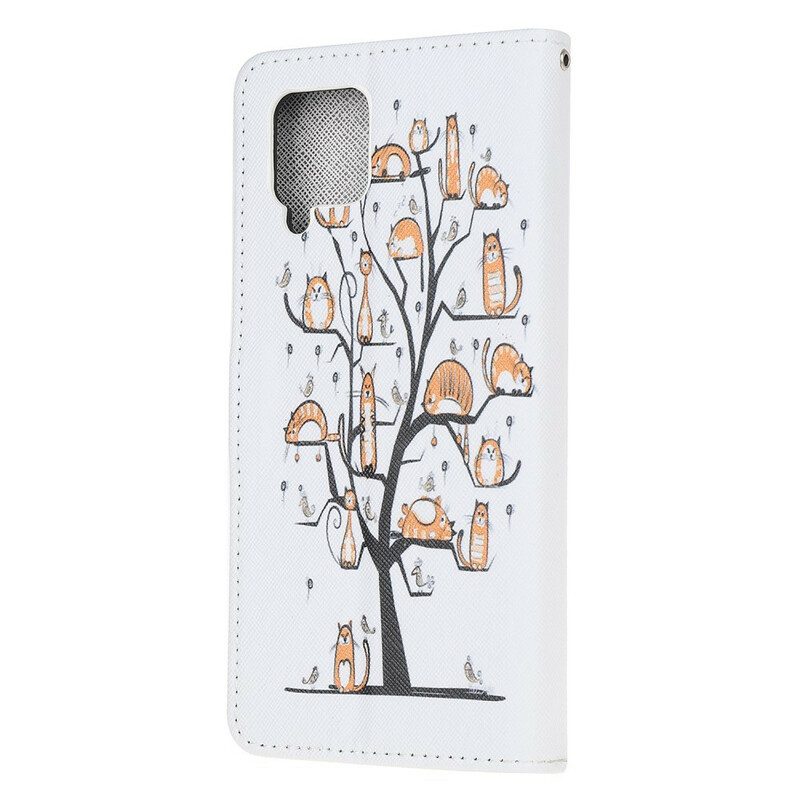 Lederhüllen Für Samsung Galaxy M12 / A12 Mit Kordel Funky Cats Mit Riemen