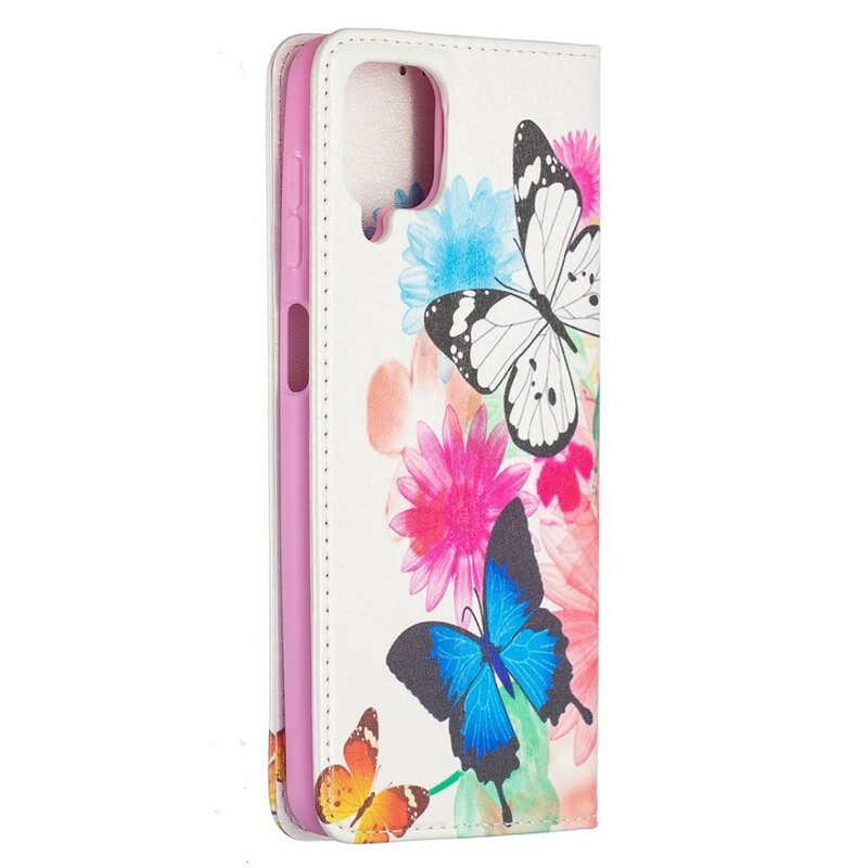 Schutzhülle Für Samsung Galaxy M12 / A12 Flip Case Bunte Schmetterlinge