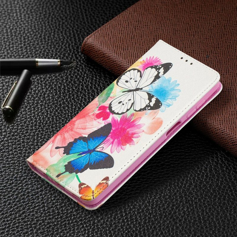 Schutzhülle Für Samsung Galaxy M12 / A12 Flip Case Bunte Schmetterlinge