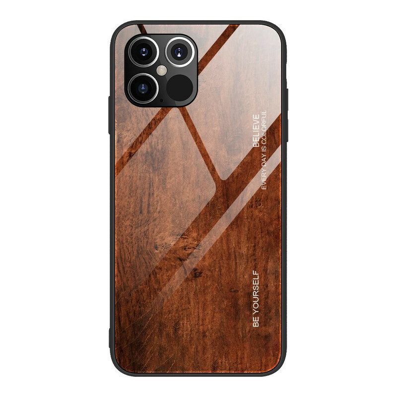 Hülle Für iPhone 12 / 12 Pro Holzdesign Aus Gehärtetem Glas