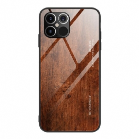 Hülle Für iPhone 12 / 12 Pro Holzdesign Aus Gehärtetem Glas