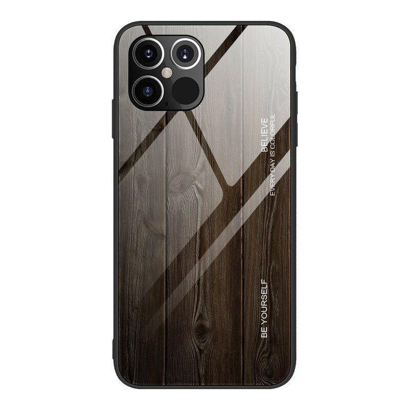 Hülle Für iPhone 12 / 12 Pro Holzdesign Aus Gehärtetem Glas