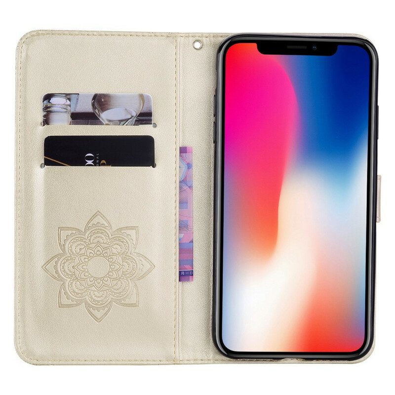 Lederhüllen Für iPhone 12 / 12 Pro Eulen-mandala Und Schlüsselband