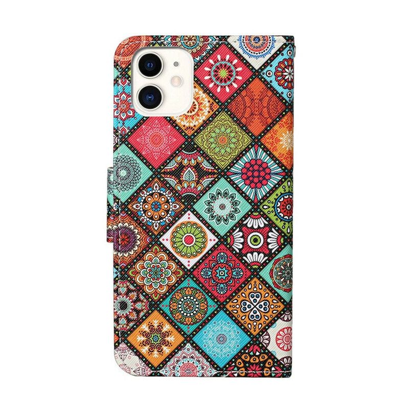 Lederhüllen Für iPhone 12 / 12 Pro Patchwork-mandalas Mit Schlüsselband