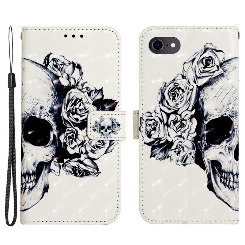 Flip Case Für iPhone SE 3 / SE 2 / 8 / 7 Blumiger Totenkopf