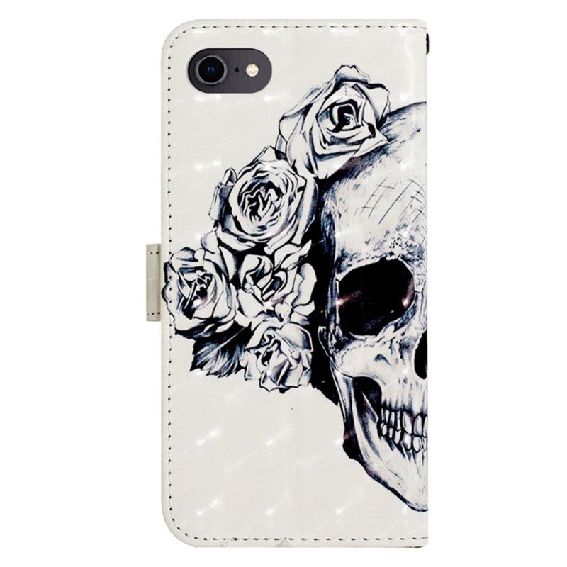 Flip Case Für iPhone SE 3 / SE 2 / 8 / 7 Blumiger Totenkopf