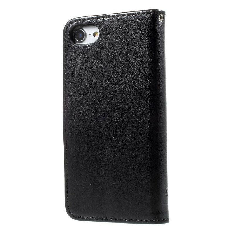 Flip Case Für iPhone SE 3 / SE 2 / 8 / 7 Mit Kordel Riemchenblumenmuster