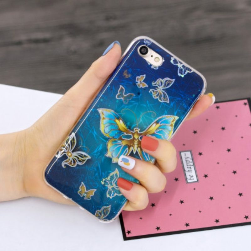 Handyhülle Für iPhone SE 3 / SE 2 / 8 / 7 Glitzernde Schmetterlinge