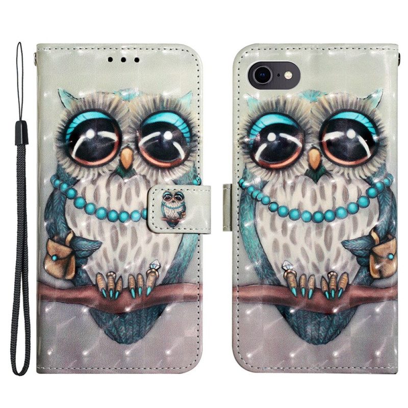 Lederhüllen Für iPhone SE 3 / SE 2 / 8 / 7 Mit Kordel Miss Owl Mit Riemen