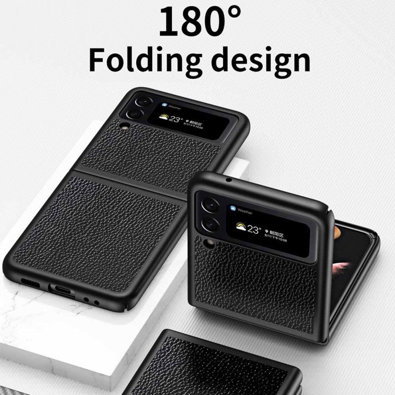 Handyhülle Für Samsung Galaxy Z Flip 4 Flip Case Echtes Litschifarbenes Leder