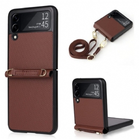 Handyhülle Für Samsung Galaxy Z Flip 4 Flip Case Kohlefaserstruktur In Lederoptik Mit Riemen