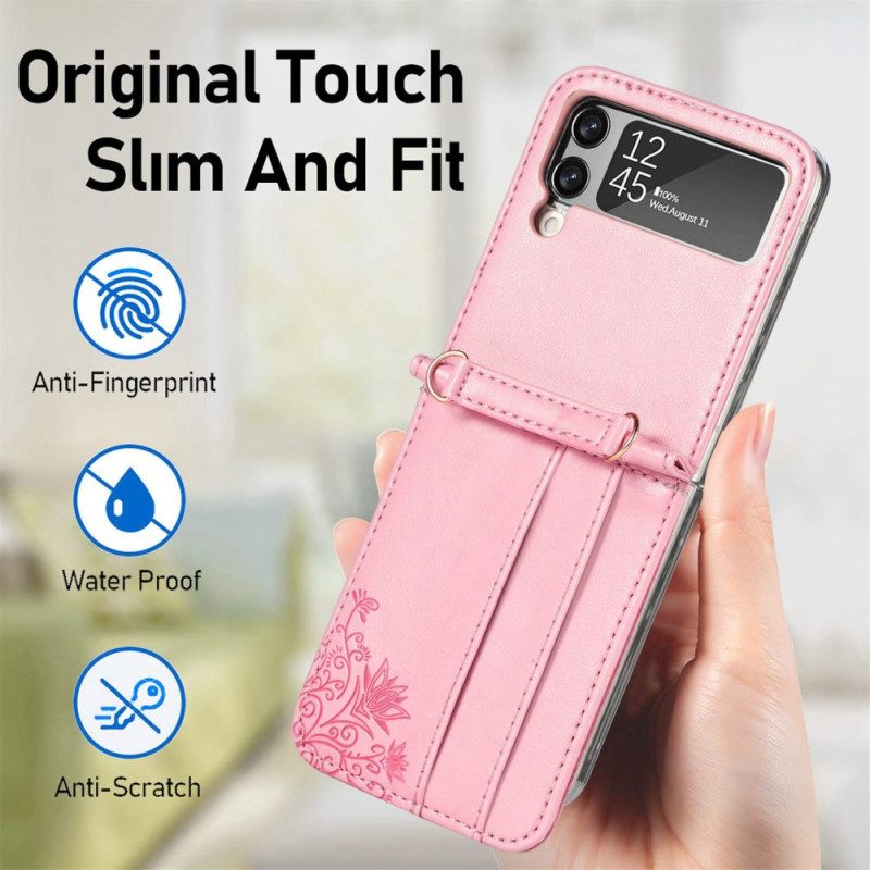 Handyhülle Für Samsung Galaxy Z Flip 4 Flip Case Schultergurt Blumen