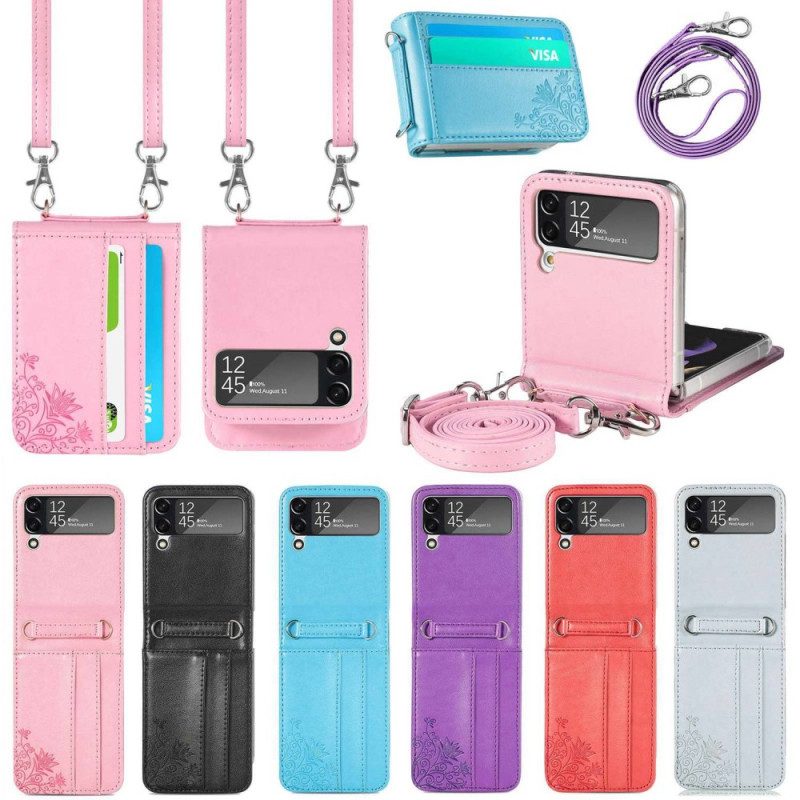 Handyhülle Für Samsung Galaxy Z Flip 4 Flip Case Schultergurt Blumen