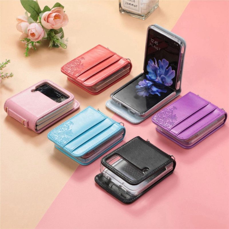 Handyhülle Für Samsung Galaxy Z Flip 4 Flip Case Schultergurt Blumen