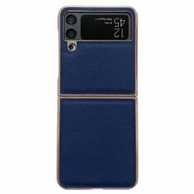 Hülle Für Samsung Galaxy Z Flip 4 Flip Case Echtes Leder Mit Goldenen Kanten