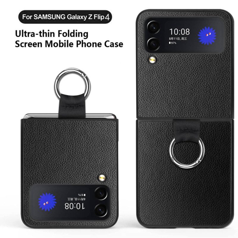 Hülle Für Samsung Galaxy Z Flip 4 Flip Case Litschi-leder Mit Ring