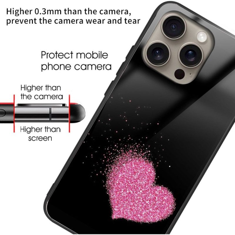 Hülle Für iPhone 16 Pro Max Rosa Herzförmiges Gehärtetes Glas