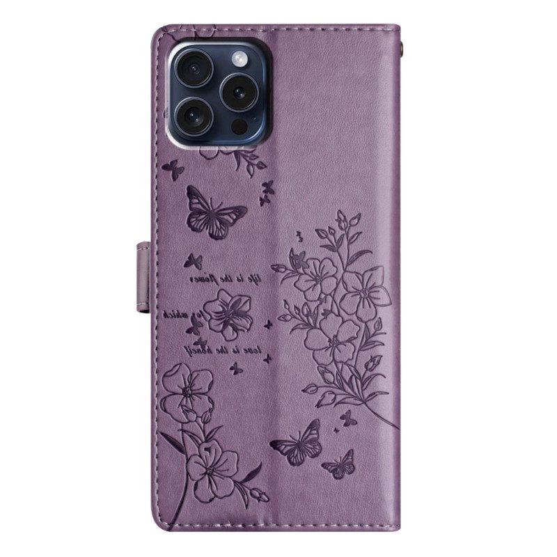 Lederhüllen Für iPhone 16 Pro Max Blumen Und Schmetterlinge