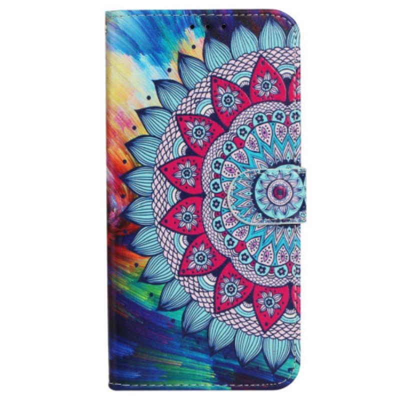 Lederhüllen Für iPhone 16 Pro Max Mandala-blume Mit Riemen