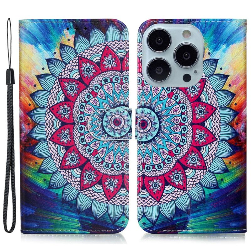 Lederhüllen Für iPhone 16 Pro Max Mandala-blume Mit Riemen