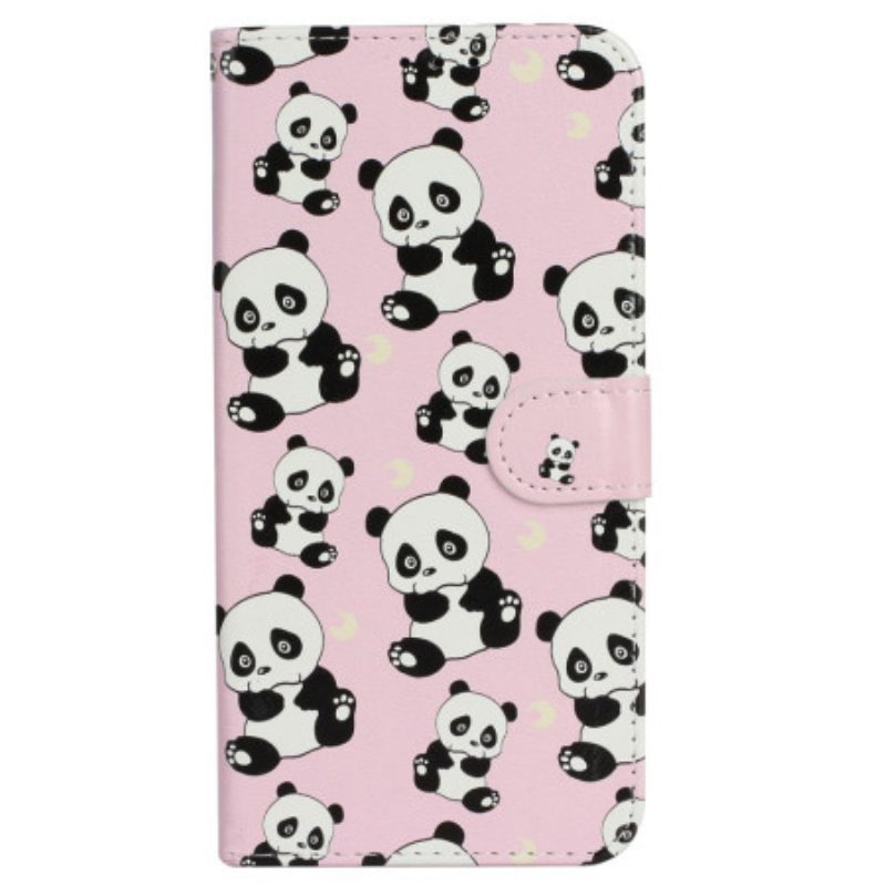 Lederhüllen iPhone 16 Pro Max Handyhülle Kleine Pandas Mit Riemen