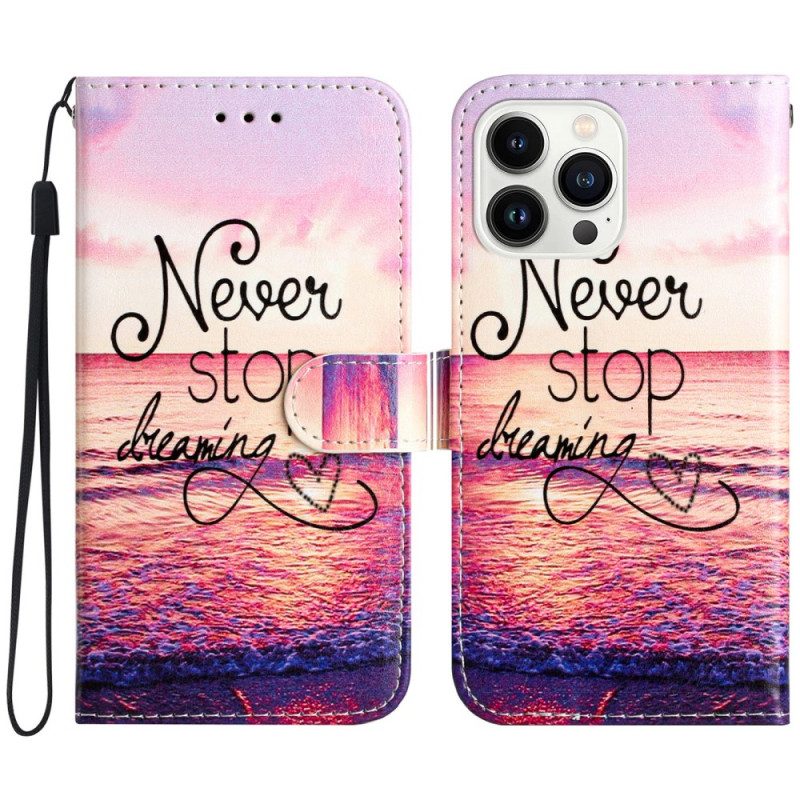 Lederhüllen iPhone 16 Pro Max Handyhülle Never Stop Dreaming Mit Strap