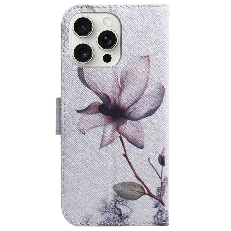 Lederhüllen iPhone 16 Pro Max Handyhülle Rosa Blume