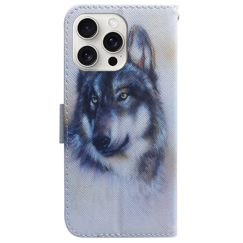 Lederhüllen iPhone 16 Pro Max Handyhülle Wolf-aquarell