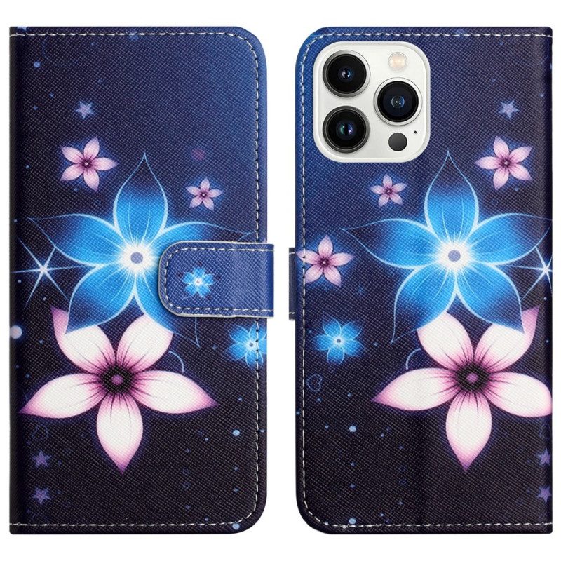 Lederhüllen iPhone 16 Pro Max Mondblumen Mit Riemen