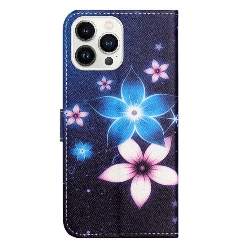 Lederhüllen iPhone 16 Pro Max Mondblumen Mit Riemen