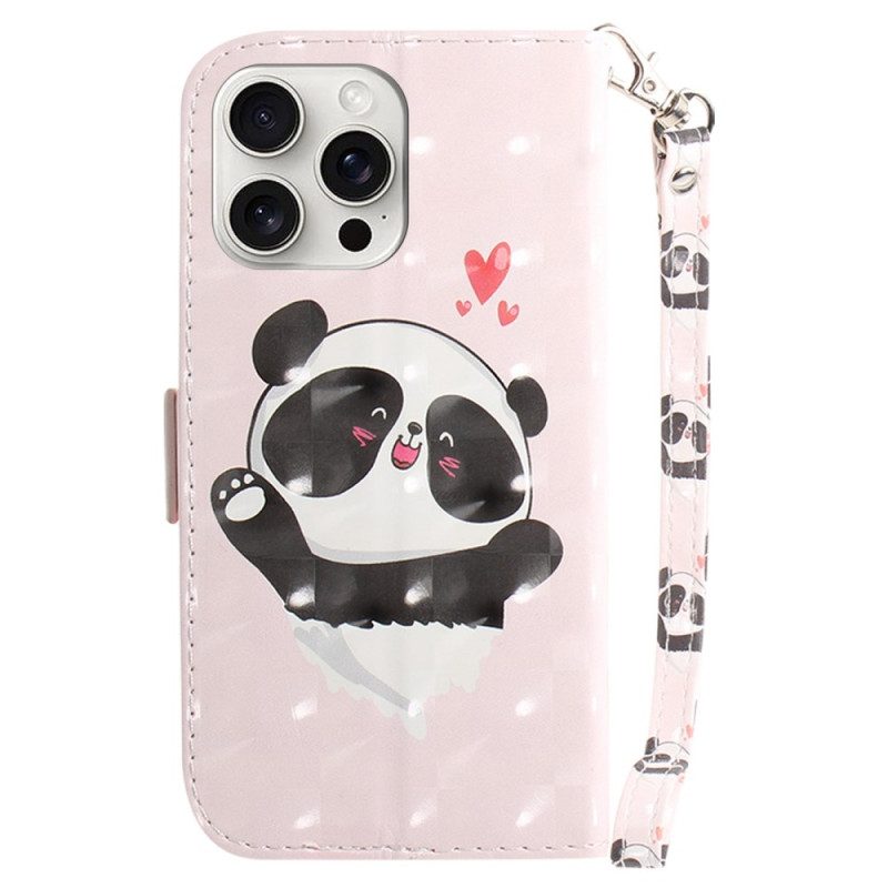 Lederhüllen iPhone 16 Pro Max Panda Love Mit Riemen