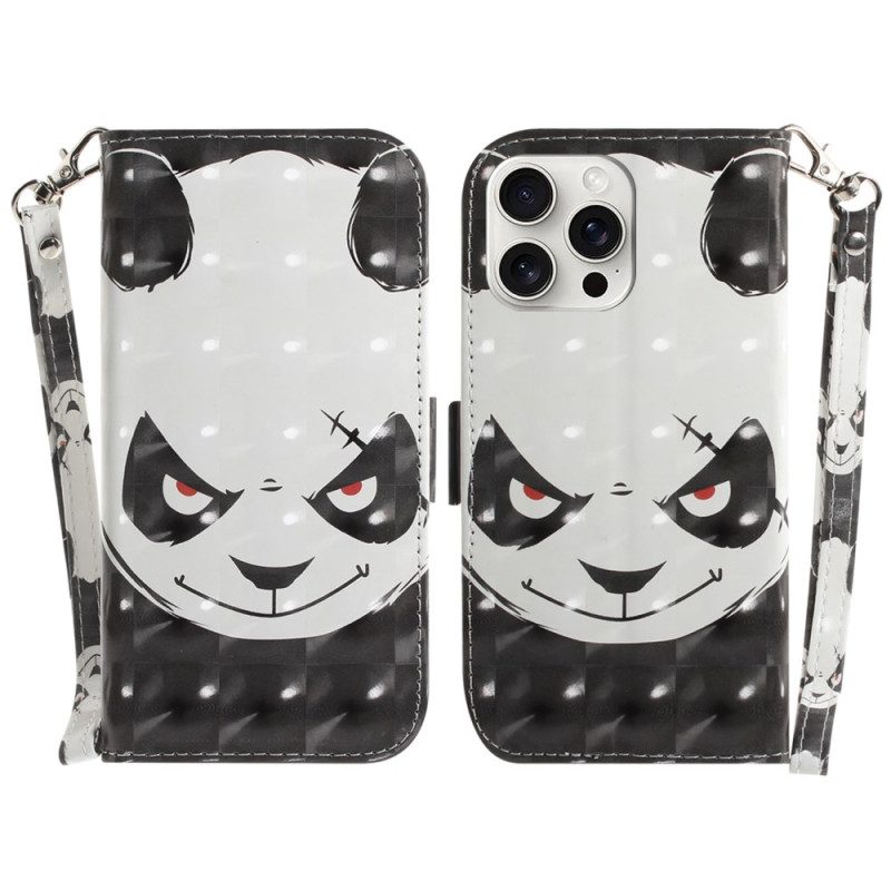 Lederhüllen iPhone 16 Pro Max Wütender Panda Mit Riemen