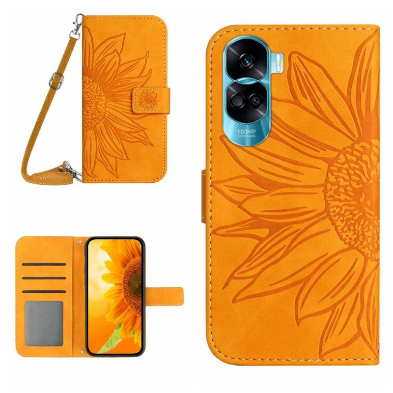 Flip Case Für Honor 90 Lite Sonnenblume Mit Schultergurt