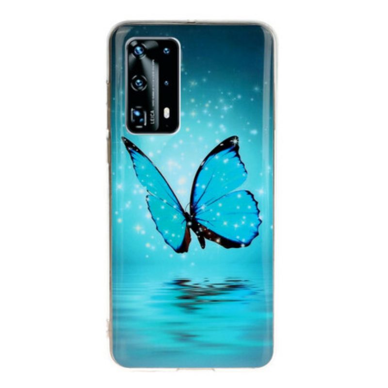 Hülle Für Huawei P40 Pro Fluoreszierender Blauer Schmetterling