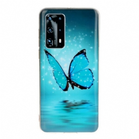 Hülle Für Huawei P40 Pro Fluoreszierender Blauer Schmetterling