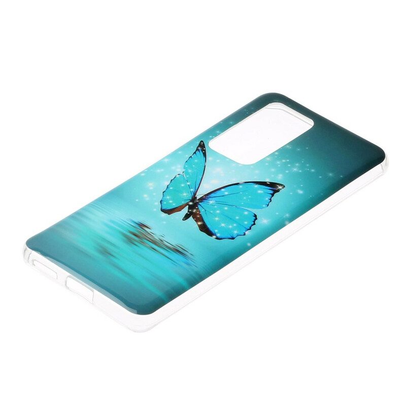 Hülle Für Huawei P40 Pro Fluoreszierender Blauer Schmetterling