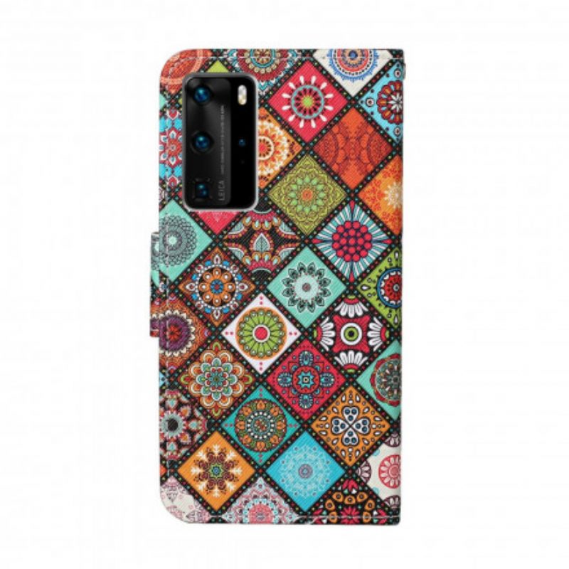 Lederhüllen Für Huawei P40 Pro Patchwork-mandalas Mit Schlüsselband