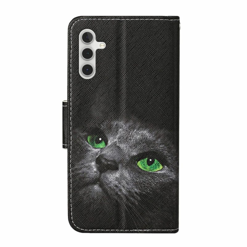 Lederhüllen Samsung Galaxy A16 5g Handyhülle Schwarze Katze