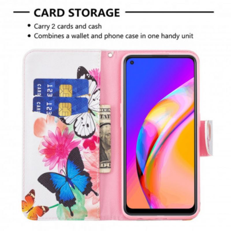 Flip Case Für Oppo A94 5G Bemalte Schmetterlinge Und Blumen