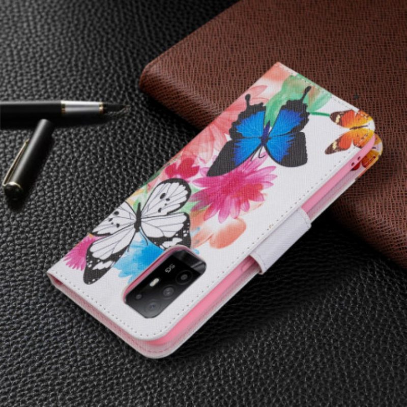 Flip Case Für Oppo A94 5G Bemalte Schmetterlinge Und Blumen