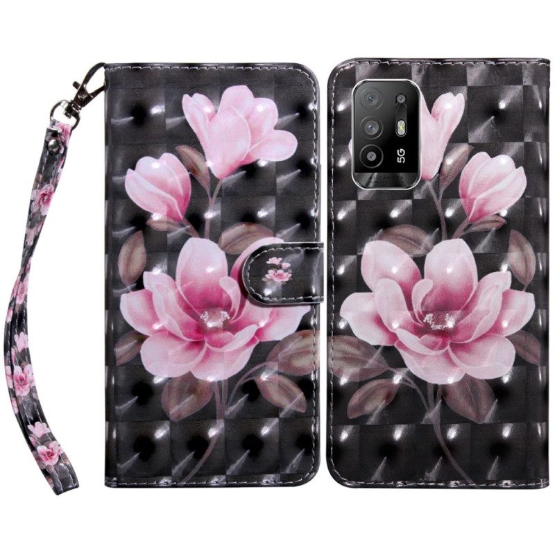 Flip Case Für Oppo A94 5G Blumen Mit Schlüsselband