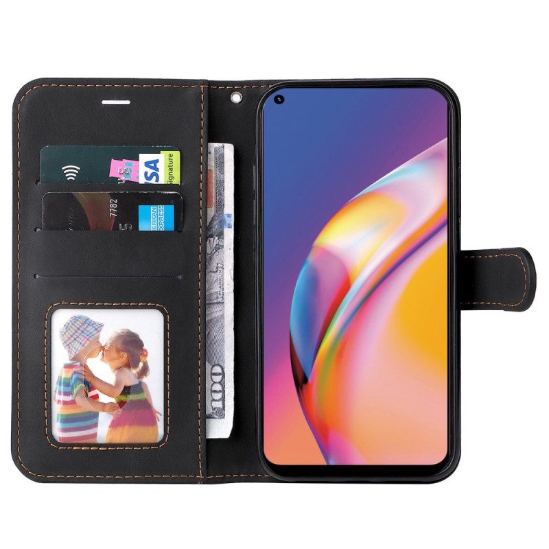 Flip Case Für Oppo A94 5G Dreifarbig Mit Umhängeband