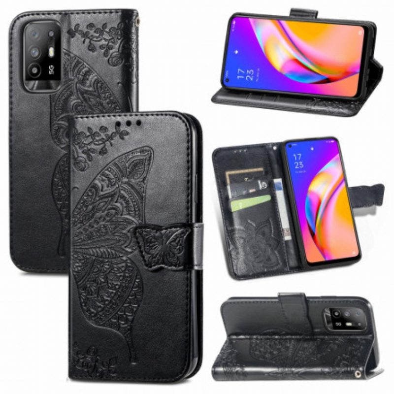 Flip Case Für Oppo A94 5G Halbe Schmetterlinge