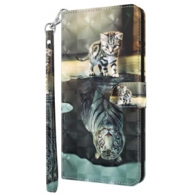 Flip Case Für Oppo A94 5G Katze Und Tiger Mit Schlüsselband