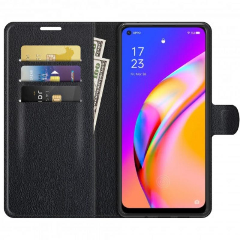 Flip Case Für Oppo A94 5G Klassisches Lychee-kunstleder