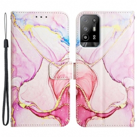 Flip Case Für Oppo A94 5G Marmor Mit Lanyard